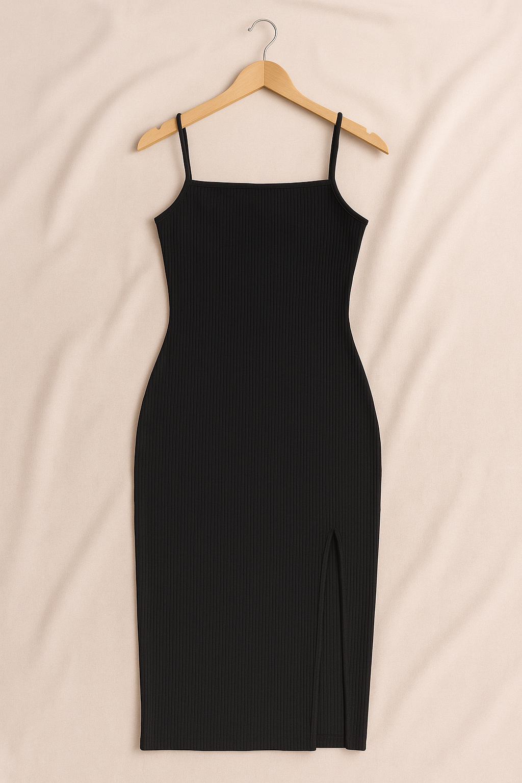 geribde maxi jurk - zwart & beige (met open rug)