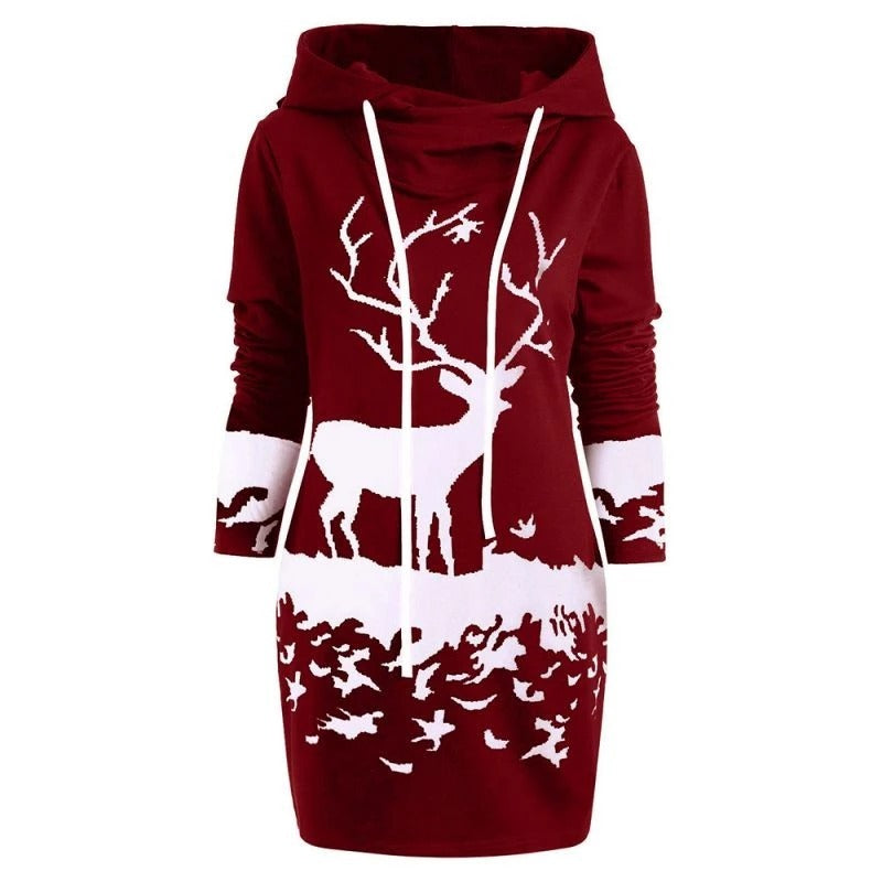 Christmas Hoodie Dress – Warme Winter Jurk met Rendierprint