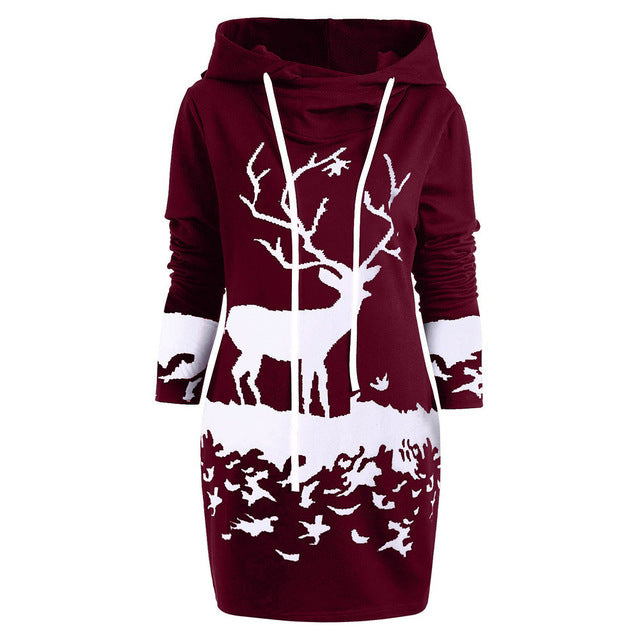 Christmas Hoodie Dress – Warme Winter Jurk met Rendierprint