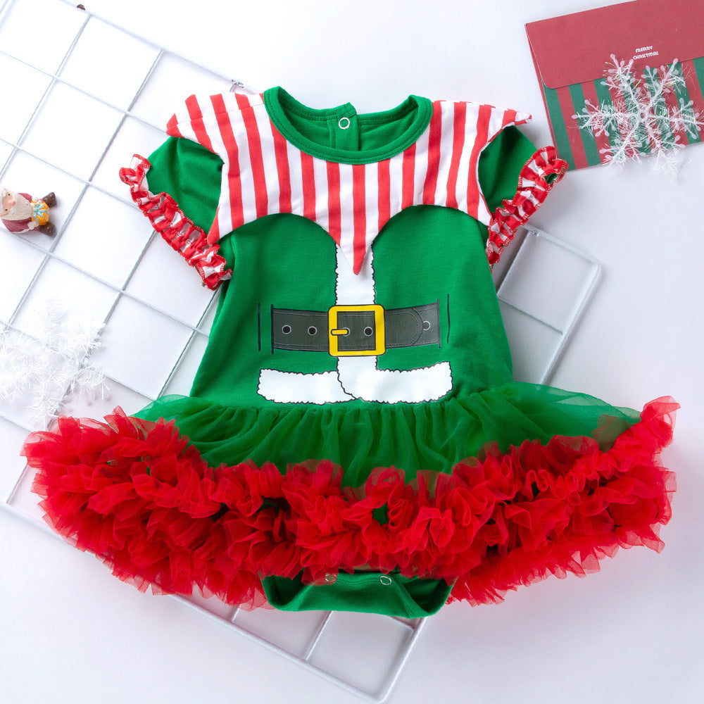 Christmas Elf Baby Romper – Kerst Striped Outfit (Inclusief Hoedje)