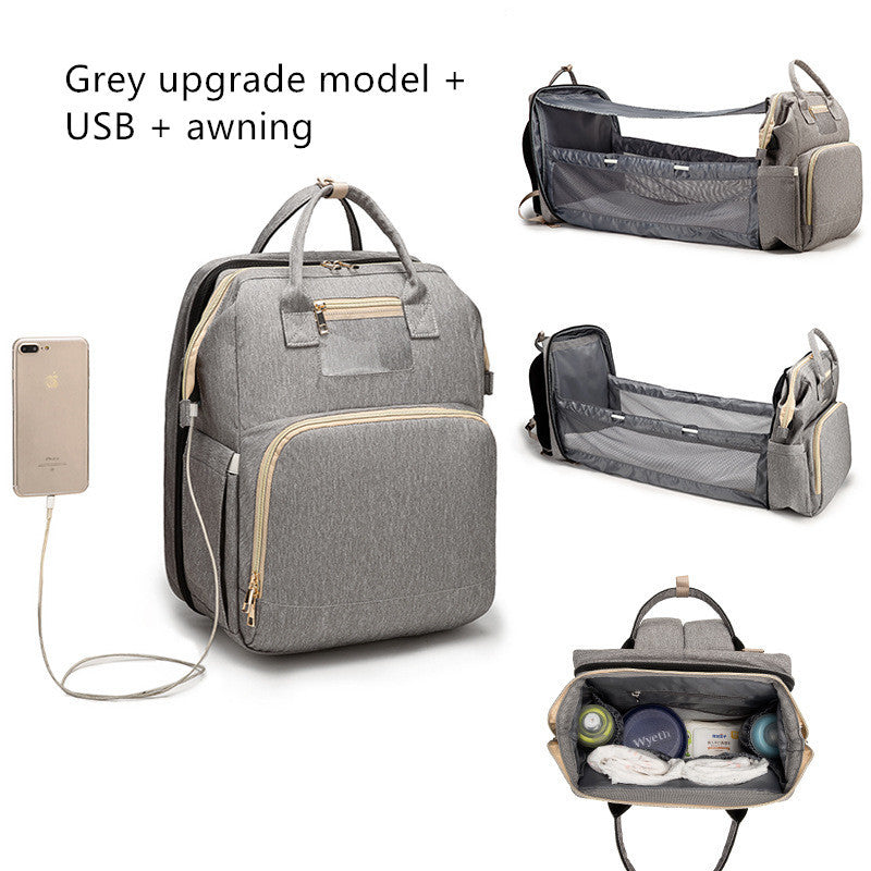 USB Charging Mommy Bed Backpack – Multifunctionele Luiertas met Opvouwbaar Bed