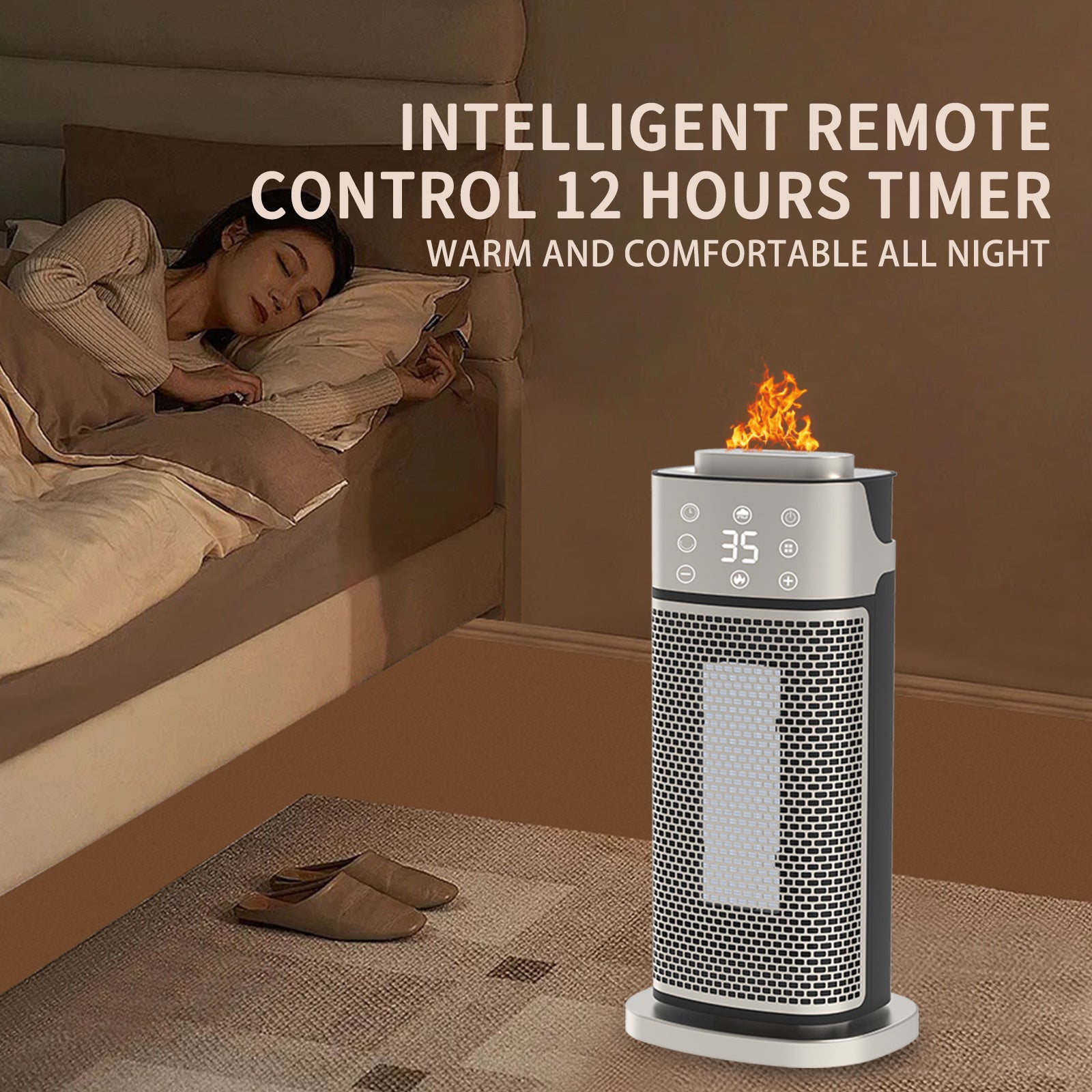 3D Flame Effect Warm Air Blower – Luxe Verwarmende & Bevochtigende Heater