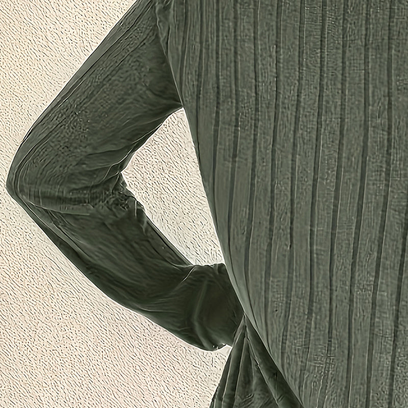 Gebreide Damesblouse met Lange Mouwen – Klassieke Rib Knit Top in Groen