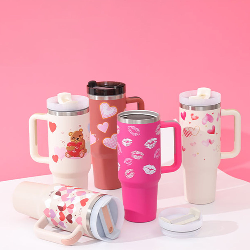 Trendy 40oz Tumbler met Handvat & Rietje – Houd je Drank 24u Koud of 12u Warm!