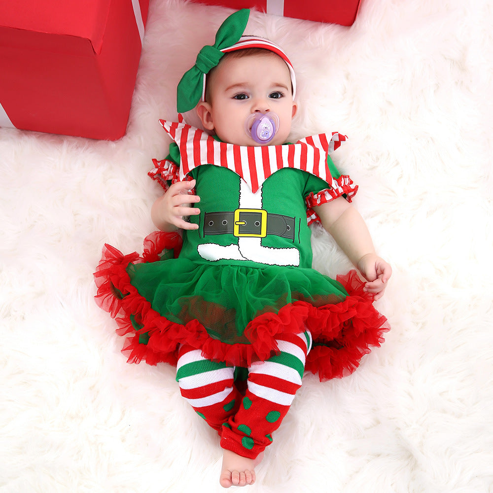 Christmas Elf Baby Romper – Kerst Striped Outfit (Inclusief Hoedje)