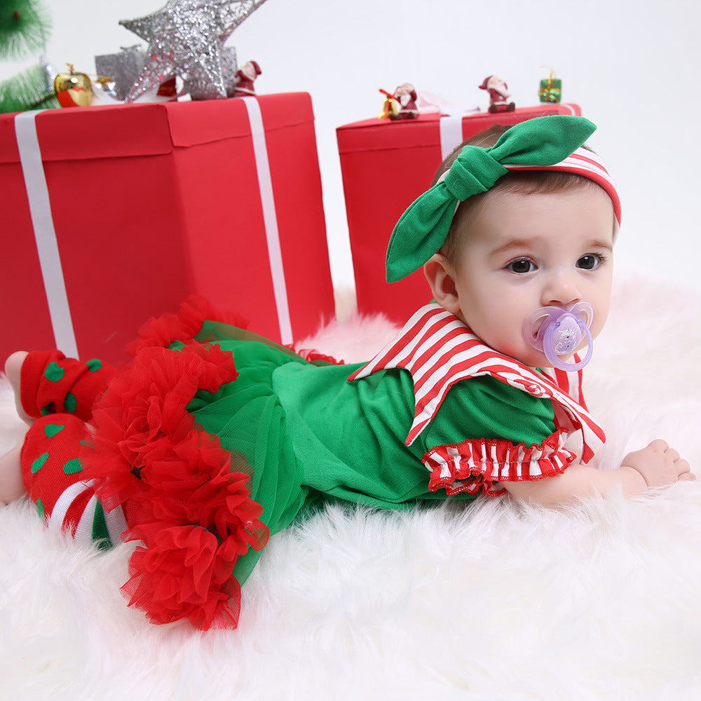 Christmas Elf Baby Romper – Kerst Striped Outfit (Inclusief Hoedje)