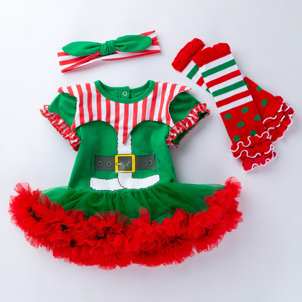 Christmas Elf Baby Romper – Kerst Striped Outfit (Inclusief Hoedje)