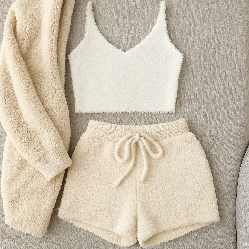 Luxe 3-delige dames pyjama set Crop Top, Shorts & Longsleeve