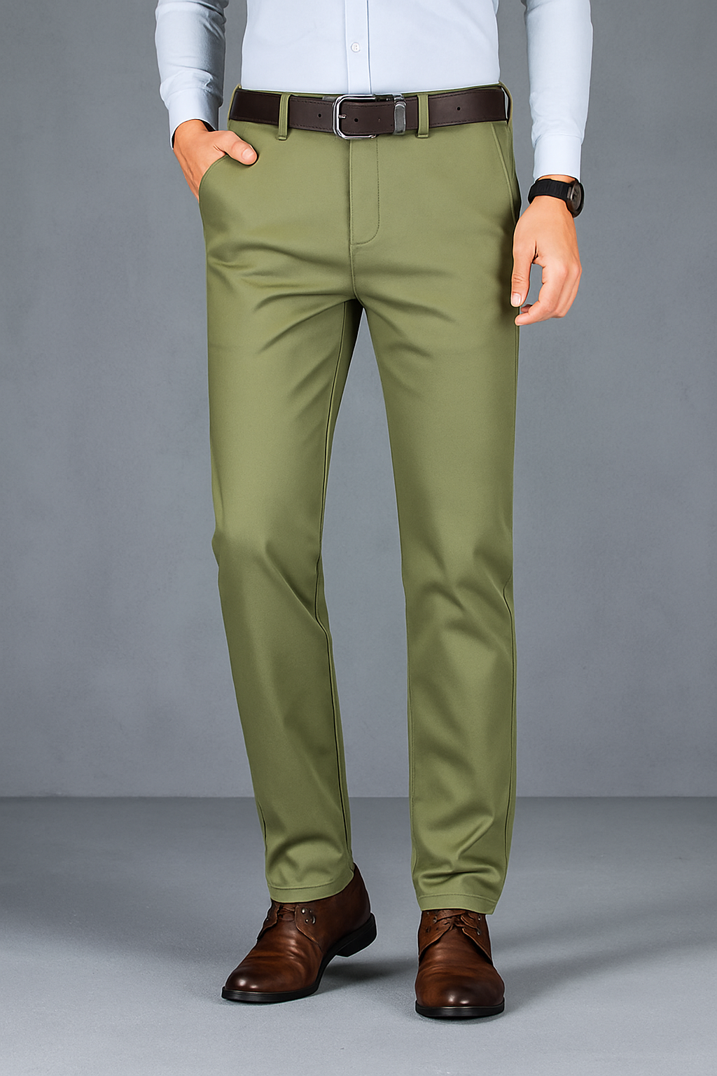 Elegant Straight-Fit Pantalon – Grijs, zwart & Meergroen