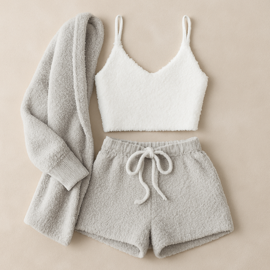 Luxe 3-delige dames pyjama set Crop Top, Shorts & Longsleeve