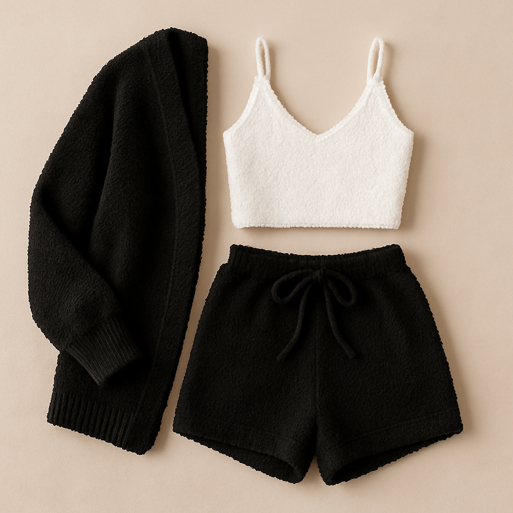 Luxe 3-delige dames pyjama set Crop Top, Shorts & Longsleeve